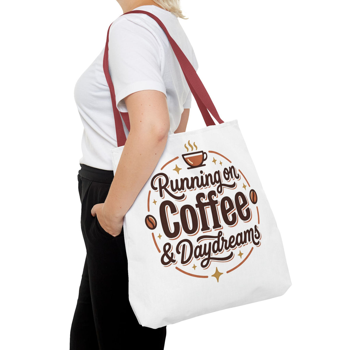 Running on Coffee & Daydreams Tote Bag